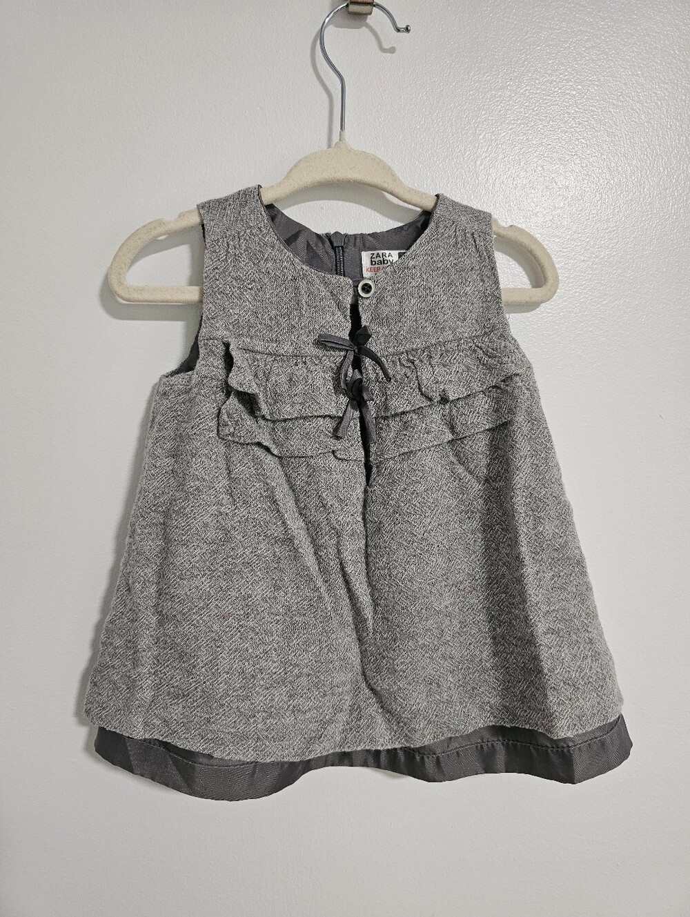 🧸2/20$ Zara Gray Baby 6-9M Dress with Ruffles Bows Girl